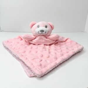 Crevent Teddy Bear Plush 14" Lovey Security Blanket Pink Textured Minky Dots